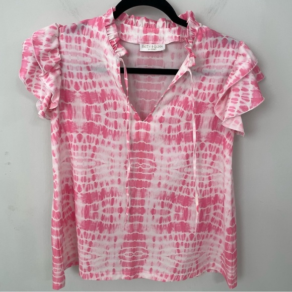 Smith & Quinn Pink Sherbert Ruffle Cap Sleeve Blouse Size XS Relaxed Fit. 10 - Picture 1 of 4